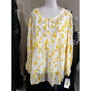 Plus Size ECI New York Secret Garden Silk Two Piece Long Sleeve Tunic Set NWT Si